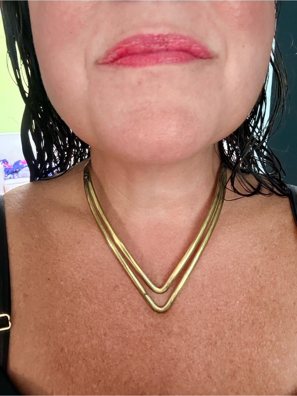 Gold V-Shape Double Strand Necklace